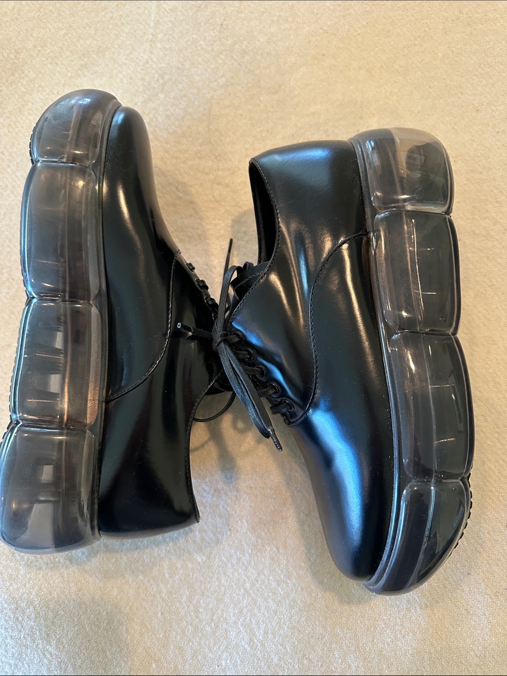Prada Women’s Black Leather Airsole Oxford w/Transparent Platform Sole SZ 36 - Picture 5 of 9